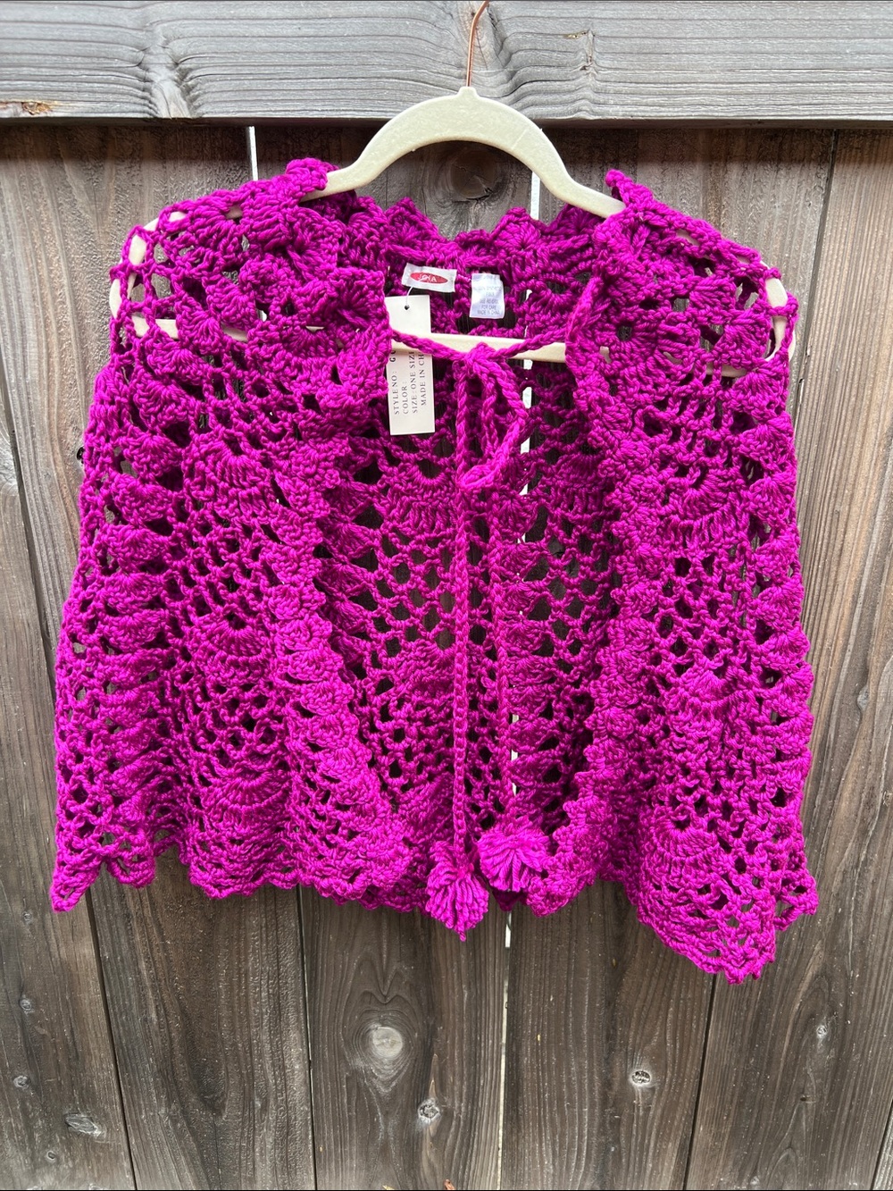 Crocheted Openwork Fuchsia Capelet